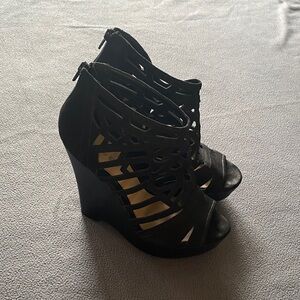Gianni Bini Black Cutout Wedge Sandals